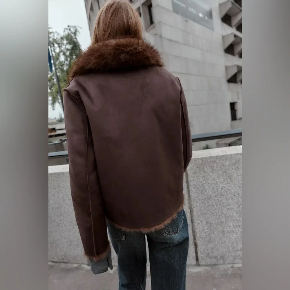 Zara Faux Fur Brown Reversible Jacket Coat